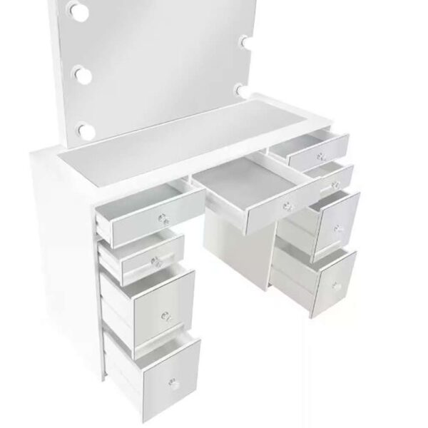 Regina 3-Piece White and Gray Makeup Vanity Set with Lighting