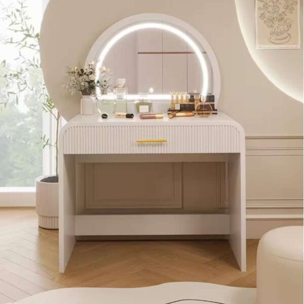Modern 39 in. White Makeup Vanity Table with Touch Screen Lighted Mirror and Drawer