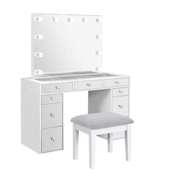 Regina 3-Piece White and Gray Makeup Vanity Set with Lighting